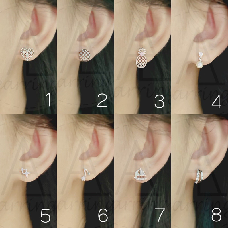 [มินิมอลสีเงิน118] ต่างหูมินิมอลแบบติดหู ราคาต่อ1คู่ พร้อมแป้น(ทับหลัง)แบบโลหะทุกคู่