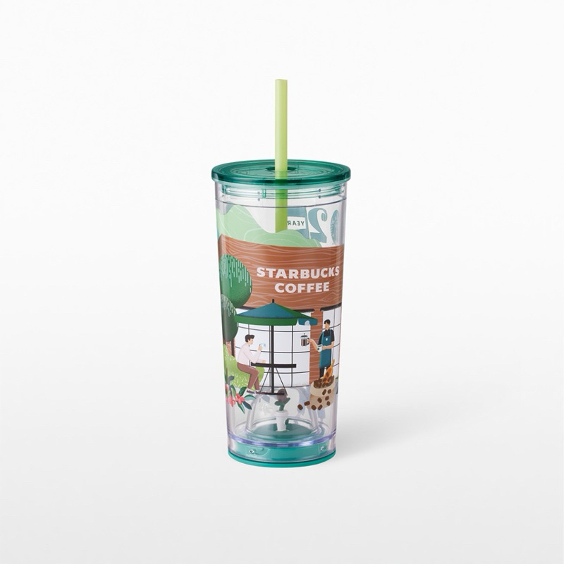 Starbucks 25TH Coffee People Planet Crystal Cold Cup 18oz.ทัมเบลอร์สตาร์บัคส์พลาสติก ขนาด 18ออนซ์ A9
