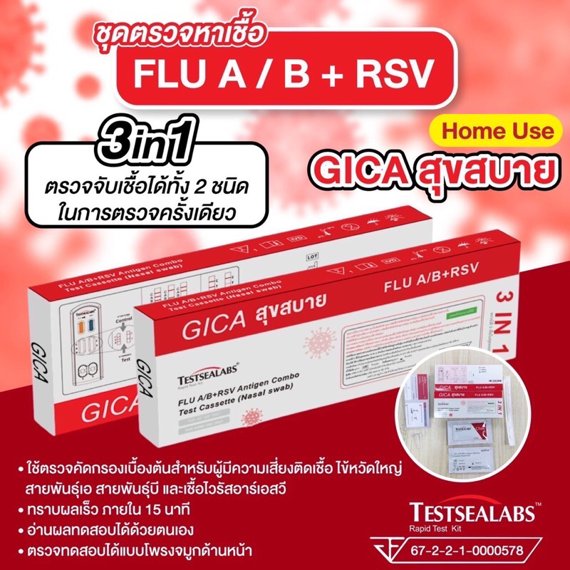 ชุดตรวจ Gica 3in1 Home use case ตรวจไข้หวัดใหญ่  Flu A/Flu B และ RSV ชุดตรวจ Gica 3in1