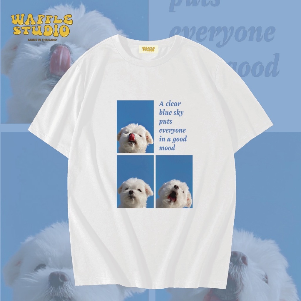 [ ส่งฟรี ] WS0061 เสื้อยืดโอเวอร์ไซส์ เสื้อยืดเกาหลี ผ้าคอตตอน100% เสื้อยืด ลายน้องหมา WAFFLE STUDIO