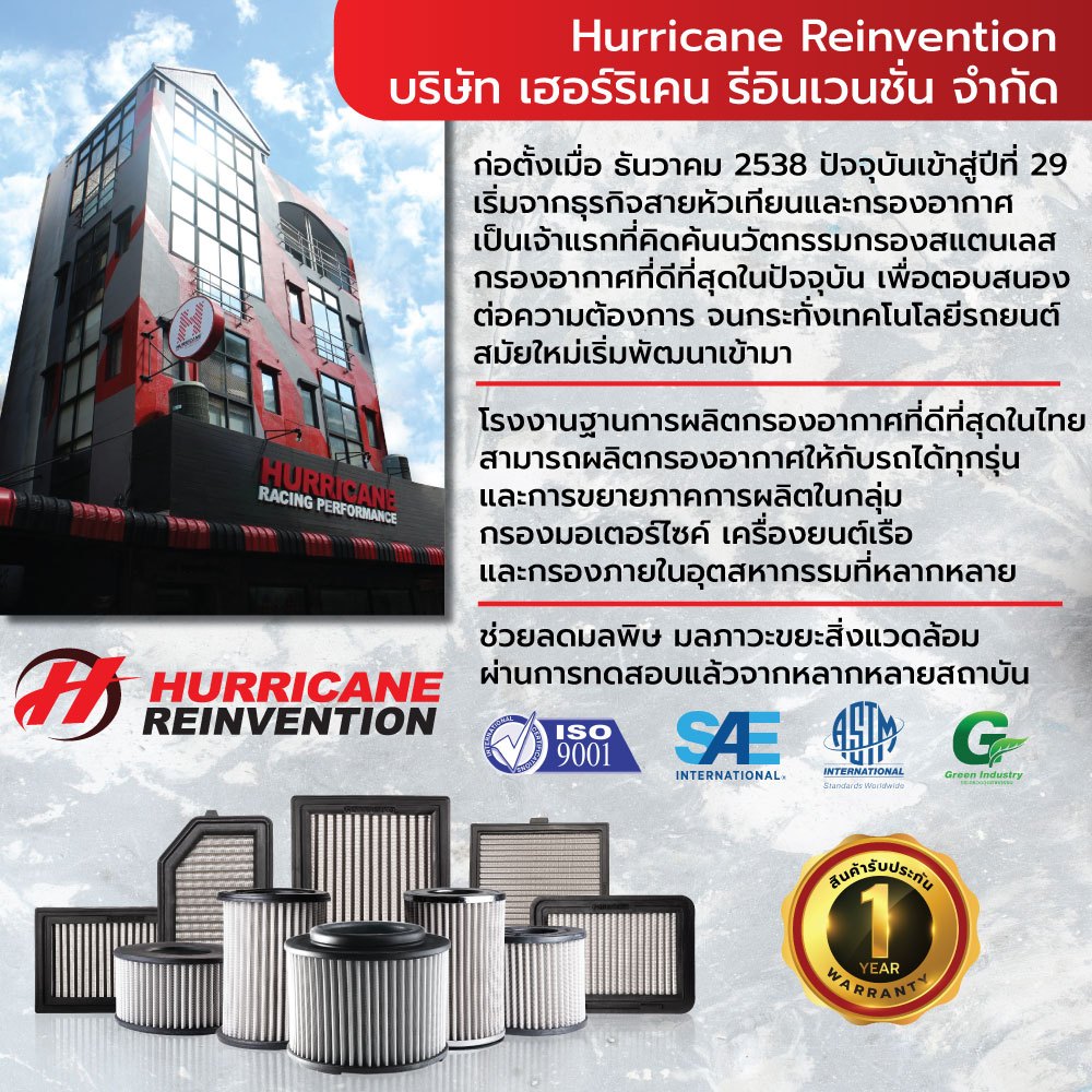 HURRICANE กรองเปลือยผ้าแดง & สแตนเลส ( ฐาน 6