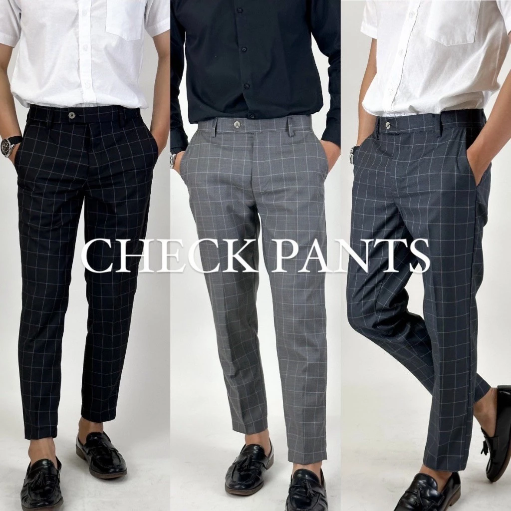 กางเกงสแล็คขาเต่อ CN Check pants ลายตาราง
