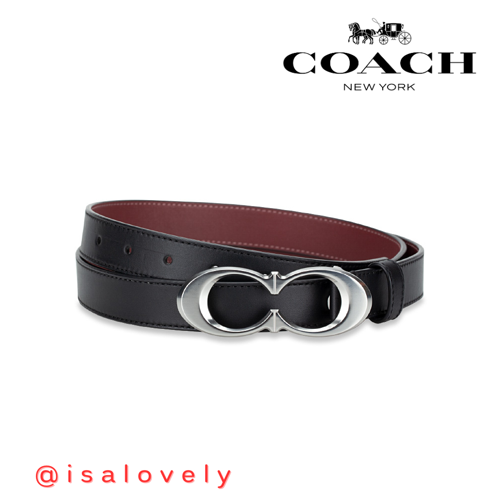 Isa Lovely Shop COACH C1725 SIGNATURE BUCKLE BELT, 25 MM Color: SILVER/BLACK WINE