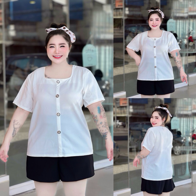 VM 25 เสื้อคอเหลี่ยมกะดุมหล่อกสาวอวบ