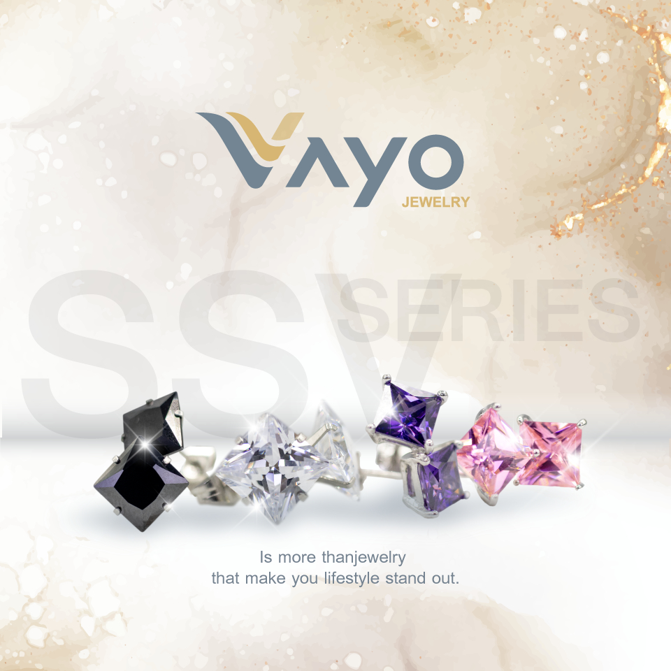 ต่างหูเพชร หนามเตยเงินแท้925 และต่างหูสแตนเลส  SSL ทรงเหลี่ยม : Vayo Jewelry