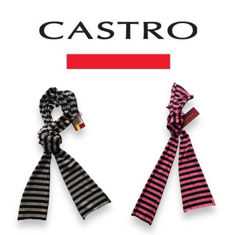 Castro ผ้าพันคอ สำหรับผู้หญิง ผ้ายืด ลายขวาง เส้นเล็ก สวย น่ารัก ของแท้ เซลลดราคา🧣