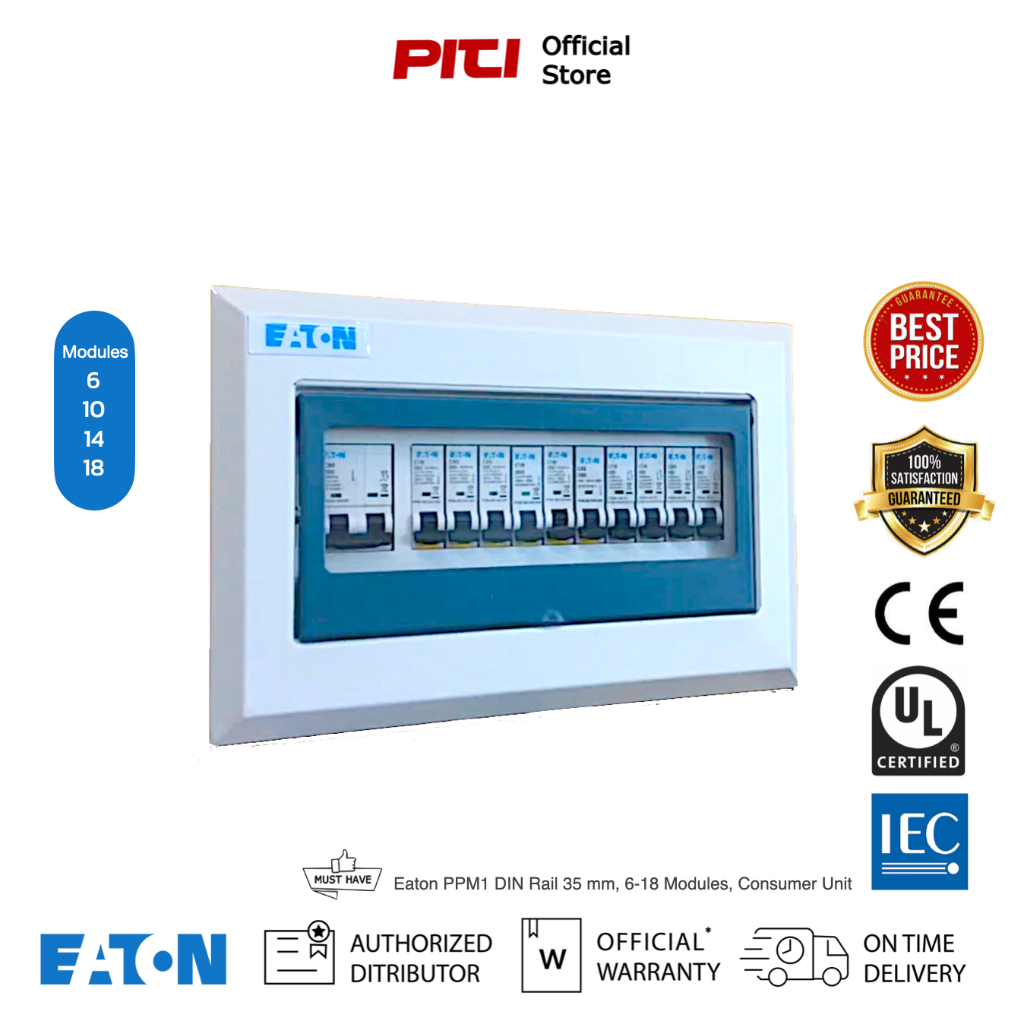 Eaton PPM1 DIN Rail 35 mm, 6-18 Modules, Consumer Unit