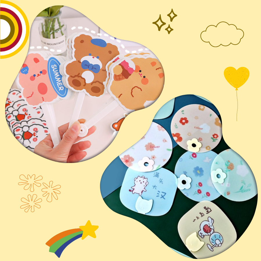 พัดมินิ พัดพลาสติก ลายการ์ตูน 6ใบ ขนาดเล็ก แบบพกพา พับเก็บได้ พลาสติกแข็ง ทนทาน พัดแรง สุ่มลาย