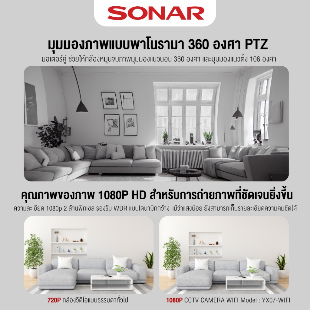 SONAR กล้องวงจรปิดโซล่าเซลล์ รุ่น YX6-WIFI 5MP Battery กล้องวงจรปิด กล้องไวไฟ camera Full HD - รูปที่ 2