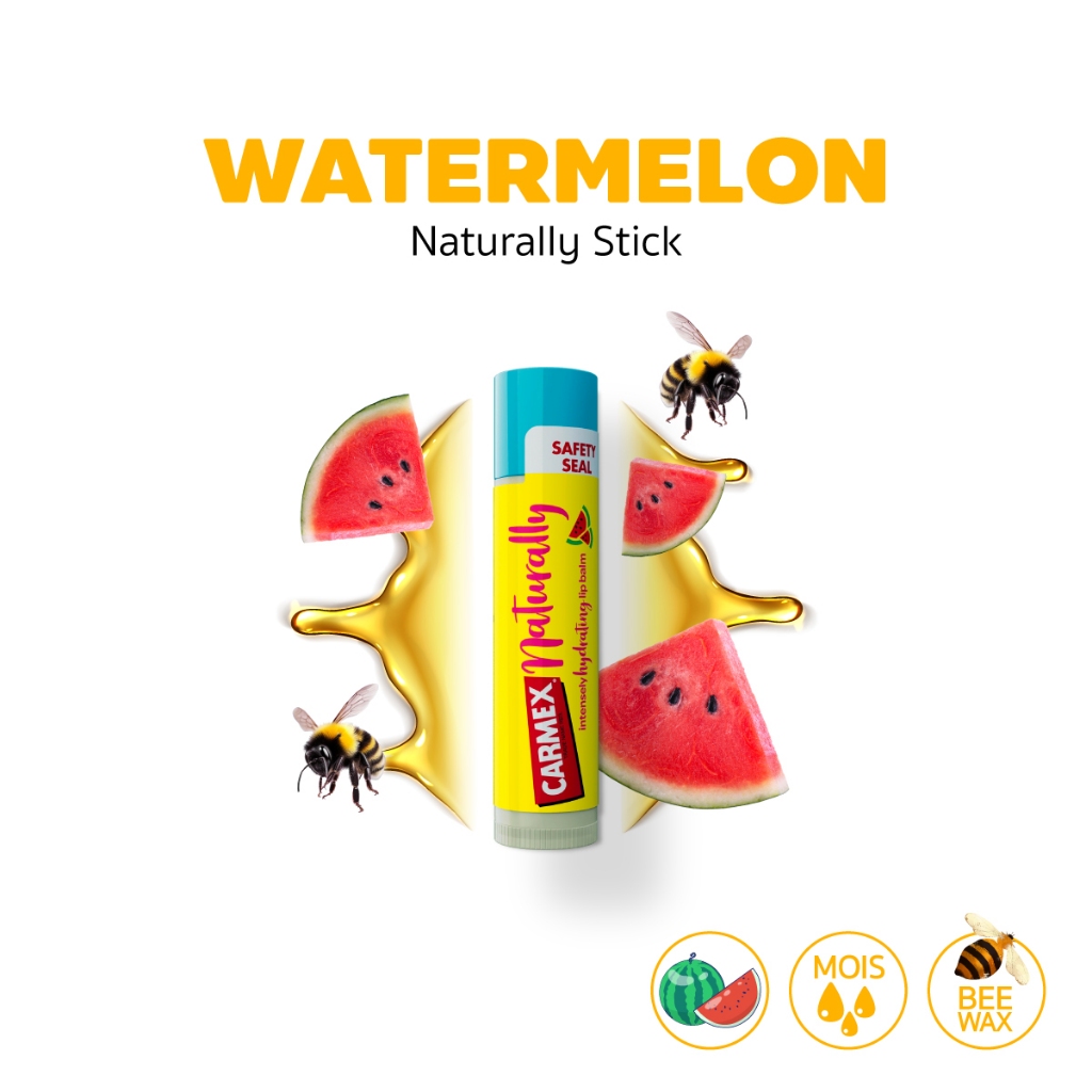 [สูตรใหม่ Beewax] Carmex Lip Balm Naturally กลิ่นใหม่ (คาร์เม็กซ์ สูตรธรรมชาติ93% กลิ่นแตงโมและเบอร์รี่)