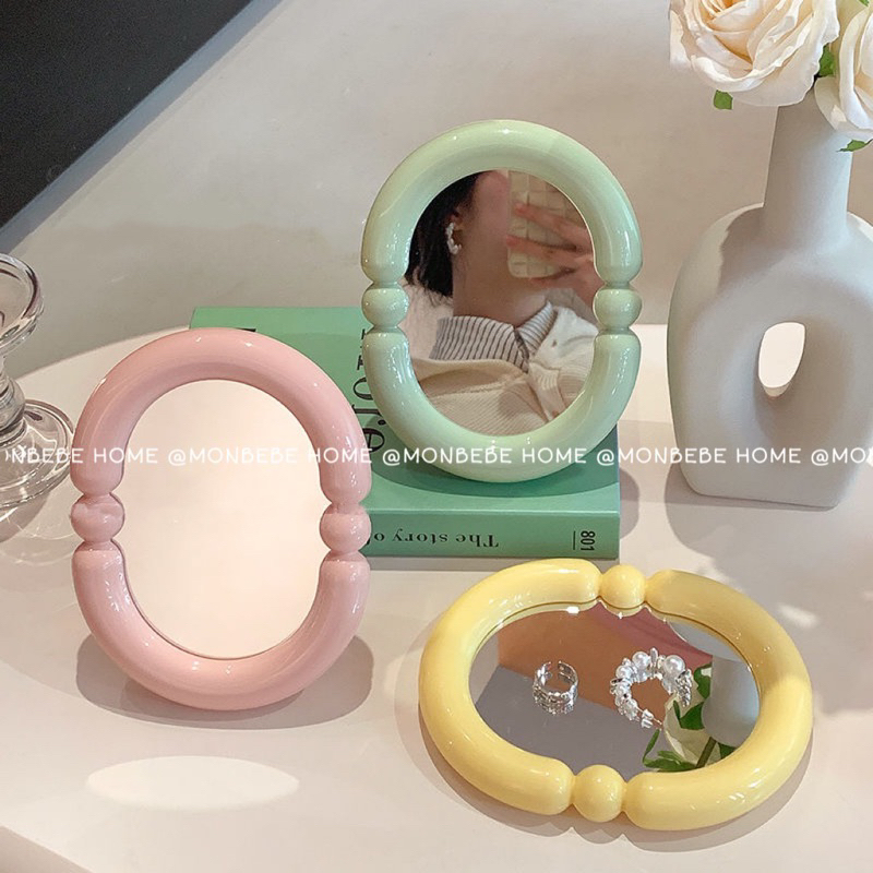 กระจกแต่งหน้า กระจกตั้งโต๊ะ สีมาการอง น่ารักมากๆ พร้อมส่ง