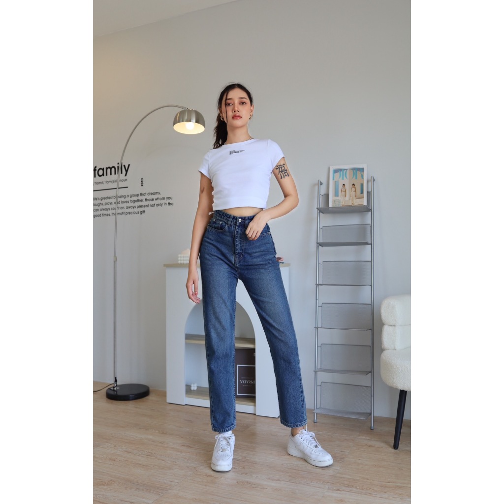 ยีนส์ Nammon Jeans s17 กางเกงยีนส์บอยสลิมสีสโนเรียบไม่ขาด-ผ้าไม่ยืด