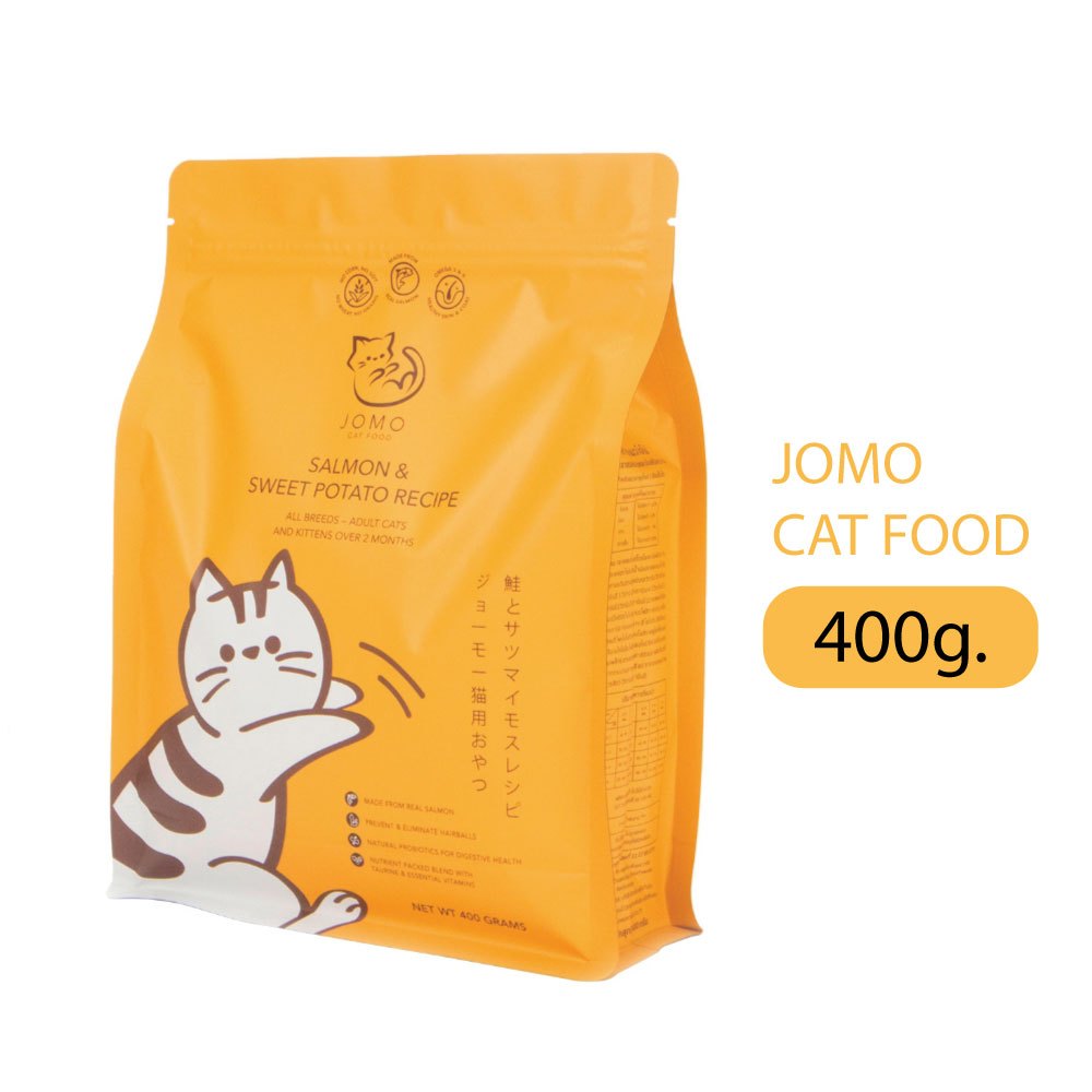 (400g) อาหารเม็ดแมว เกรดพรีเมียม โจโม่ JOMO สูตรปลาแซลมอลและมันฝรั่งหวาน