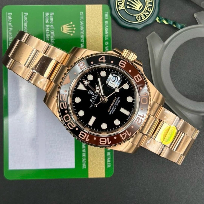 พร้อมส่ง swiss R7 1:1 นาฬิกาข้อมือ RL GMT Rosegold 40mm เครื่องAutomatic ตรงตามรูป100%