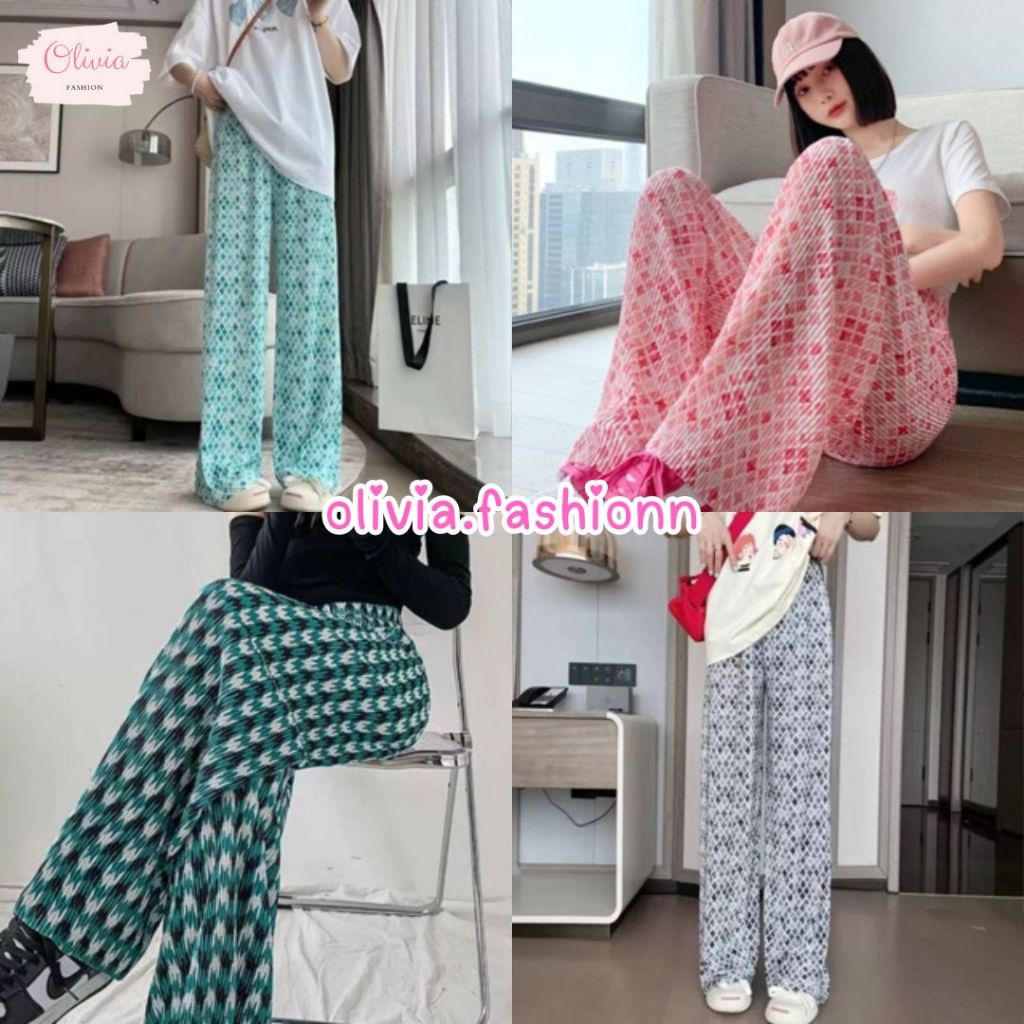 Olivia พร้อมส่งในไทย-กางเกงแฟชั่นสไตล์เกาหลี อัดพีทผ้านุ่มลื่นเอวยืด #367