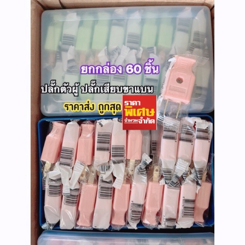 ปลั๊กเสียบ ปลั๊กตัวผู้ ขาแบน หุ้มพลาสติกพร้อมกล่องpvc C-945(ยกกล่อง x 5 โหล 60ตัว ราคาส่ง)คละสี