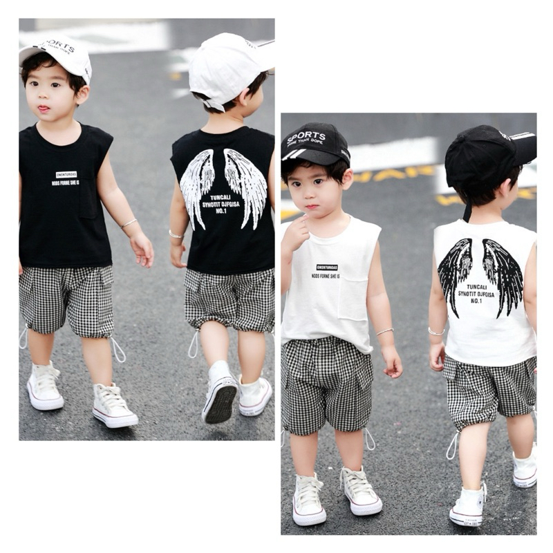 🇹🇭สินค้าพร้อมส่งจากไทย🇹🇭ชุดเด็กแฟชั่นเด็กผู้ชายและเด็กผู้หญิง เสื้อกล้าม+กางเกง ชุด2ชิ้น
