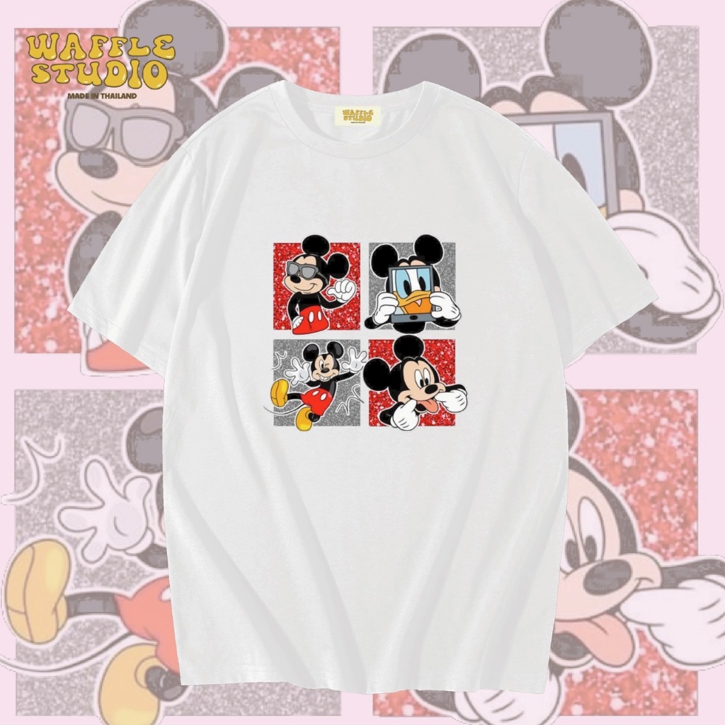[ ส่งฟรี ] WS0120 เสื้อยืดโอเวอร์ไซส์ เสื้อยืดเกาหลี ผ้าคอตตอน100% เสื้อยืด มิกกี้เมาส์ Mickey Mouse WAFFLE STUDIO