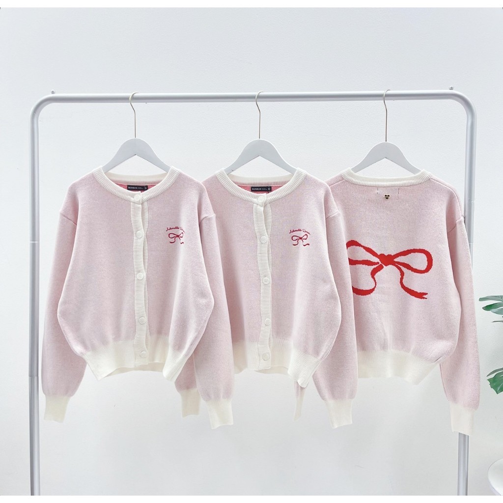 RONRON RIBBON KNIT CARDIGAN (IVORY /RED)