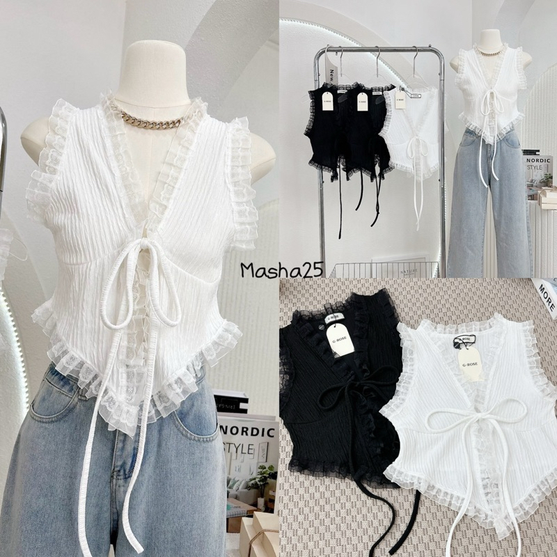 เสื้อแขนกุด ผูกหน้า ผ้าท็อปฟี่ ป้าย G-rose