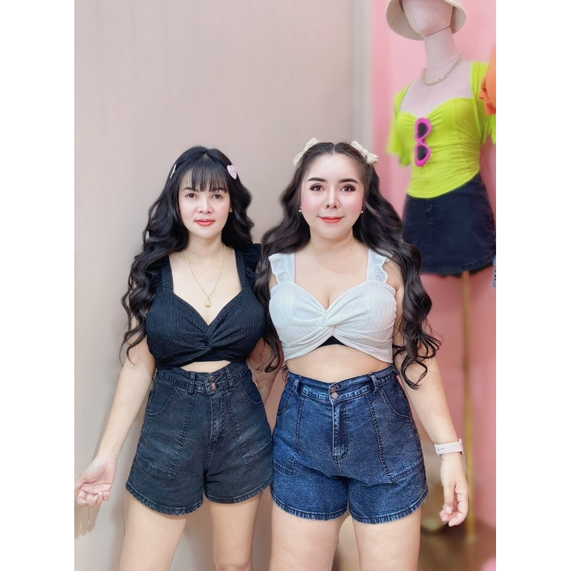 กางเกงยีนส์ขาสั้น (ผ้ายืด)กระเป๋าเหลี่ยม(สาวอวบ)