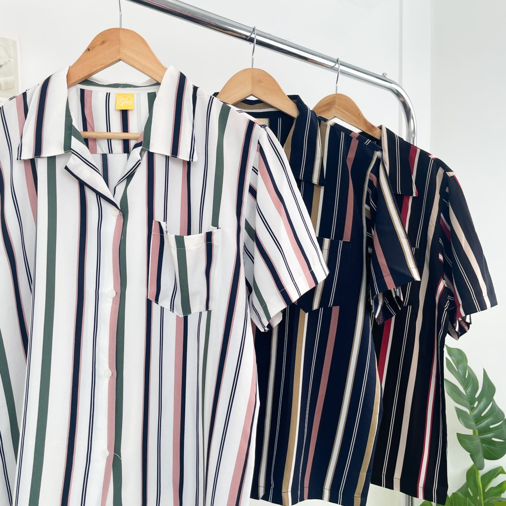 เสื้อเชิ้ตลายทางสไตล์สุดเท่ คูล Summer Beach Vibes HS79