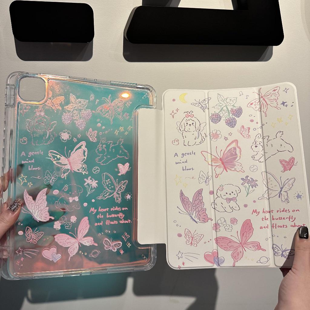 💥พร้อมส่ง💥เคสไอแพด Air7 Gen11 Air8 Butterfly Laser Flower พร้อมที่วางปากกา เคสป้องกันiPad Air6 Gen12
