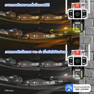 FNKvision กล้องวงจรปิดกันน้ำ แสดงภาพพร้อมกัน3หน้าจอ AI ตรวจจับร่างกายปลุกอัตโนมัติ Full HD 2K มุมมองกว้าง เห็นได้รอบทิศ