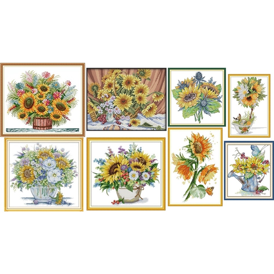 ชุดปักครอสติช ดอกไม้ ดอกทานตะวัน แจกัน (Sunflower vase cross stitch kit)