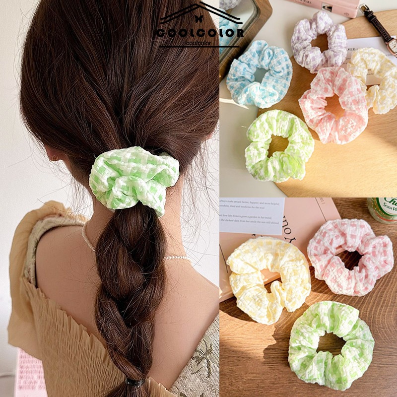 ในไทย💖ยางรัดผมตาหมากรุกวงกลมลำไส้ใหญ่สไตล์เกาหลีแฟชั่นหวานผมหางม้าเครื่องประดับผมสําหรับผู้หญิง.COD