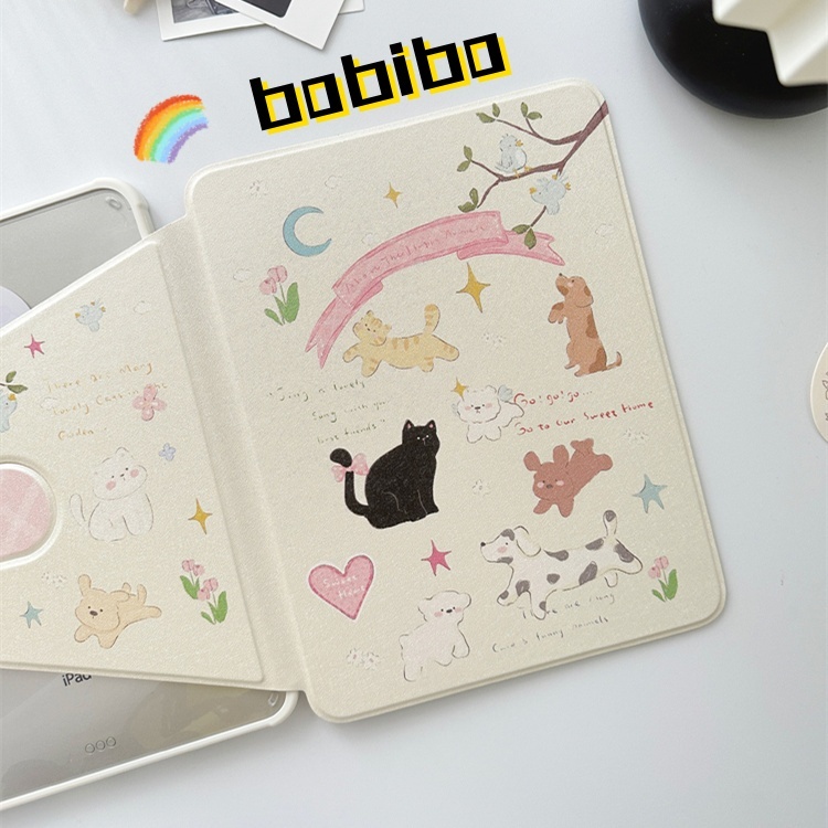 24 ชั่วโมงเคส เคสiPadหมุน 360°Air5/6 Gen9/8 แมวดำน่ารัก ช่องใส่ปากกาขวา Acrylic เคสipad Pro11 2024