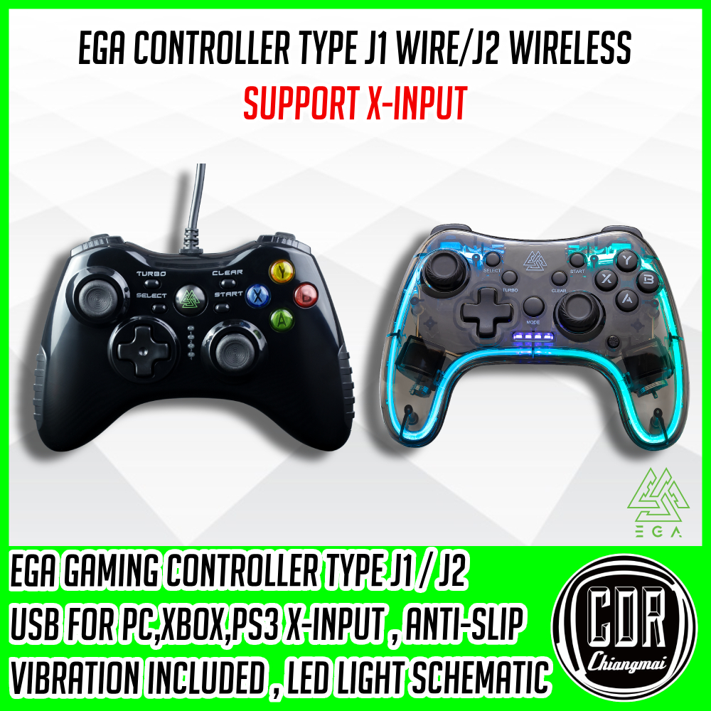 EGA TYPE-J1/J2 จอยเล่นเกม [แบบมีสาย,ไร้สาย] USB CONTROLLER PC/PS3/Android /X-INPUT (รับประกันศูนย์ 2 ปี)