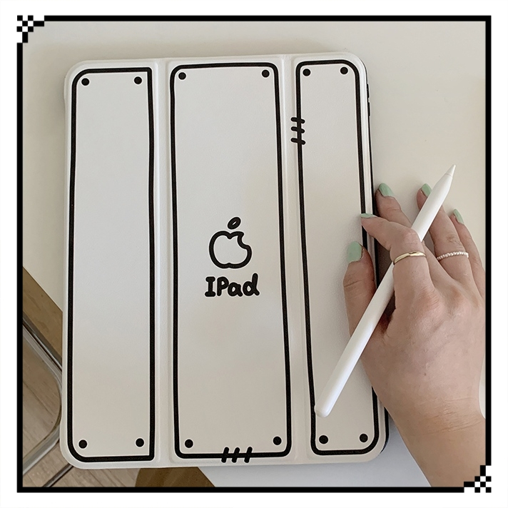 24ชั่วโมง Art เคสiPadหมุน 360° Air5 MIINI7 เส้นสีดำและสีขาว พร้อมถาดใส่ปากกา Acrylic เคส ipad Air6