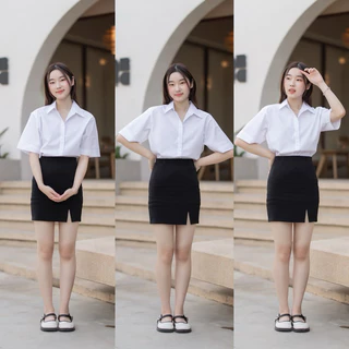 กระโปรงนักศึกษา ทรงเอผ่าหน้า ผ้าฮานาโกะ ความยาว 14 - 16 - 18 เอว 23 - 34 นิ้ว
