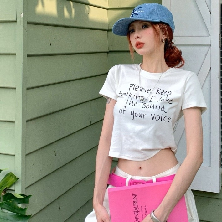 MC168 เสื้อครอป y2k ดี -ดูและสบาย ๆ t -shirt girl ส่งตรงเวลา