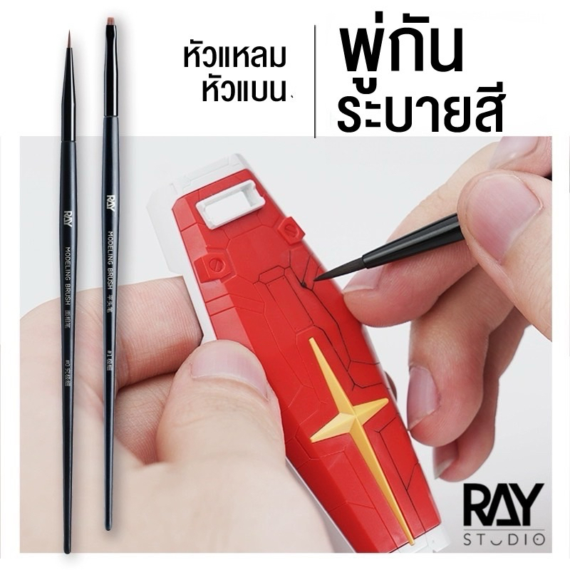 RAY STUDIO พู่กันระบายสีคุณภาพสุง หัวแหลม หัวแบน #0 #1 #2