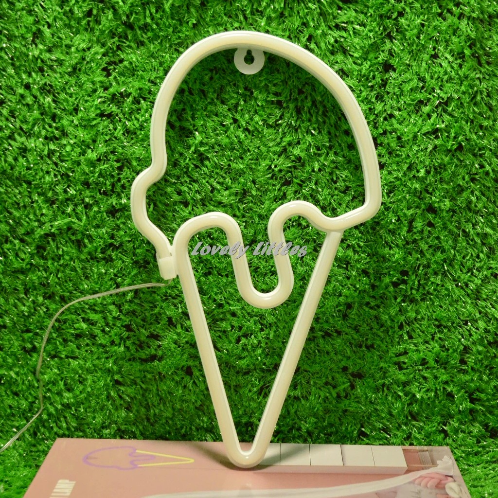 ป้ายไฟนีออน ไฟอะครีลิค ไฟled "ป้ายไฟ ไอศครีม"แบบเสียบปลั๊กไฟ ป้ายไฟตกเเต่ง หัวเสียบ USB,ใส่ถ่าน3ก้อน