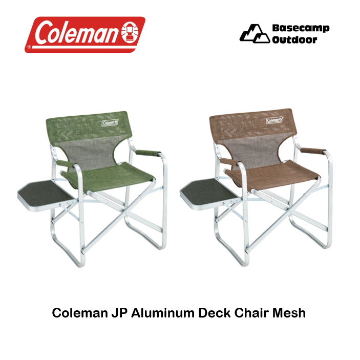 New !! 2024 Coleman JP Aluminum Deck Chair Mesh เก้าอี้พร้อมโต๊ะวางของ
