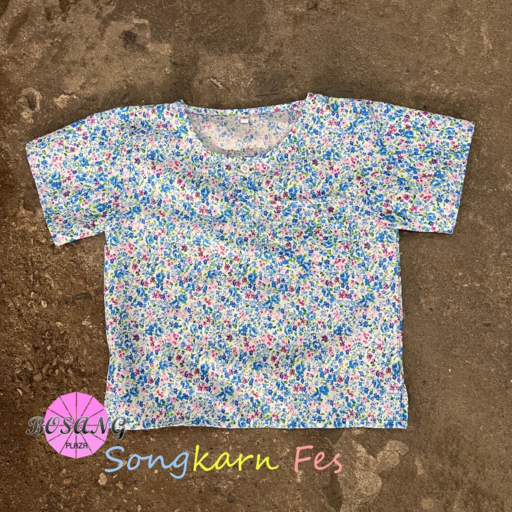 เสื้อสงกรานต์เด็ก ลายดอก คอกลม-แขนสั้น ผ้าฝ้ายใส่สบาย