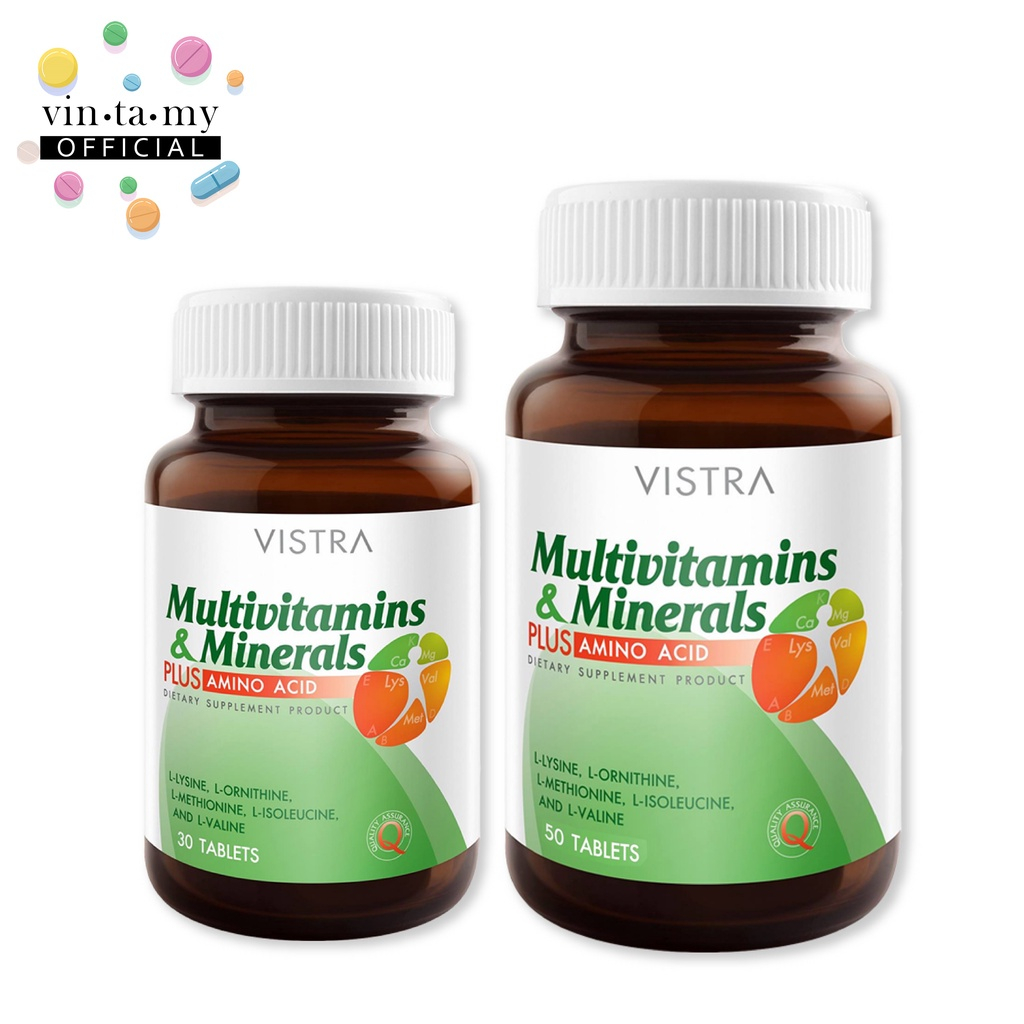 [พร้อมส่ง] Vistra(วิสทร้า) multivitamin & minerals plus Amino Acidมี2ขนาด 30เม็ด,50เม็ด