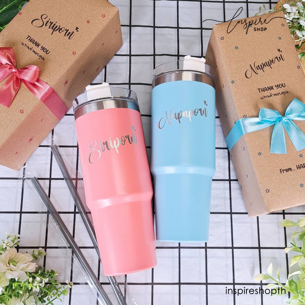 แก้วเก็บความเย็น 30oz. เลเซอร์ชื่อ ห่อของขวัญผูกโบว์