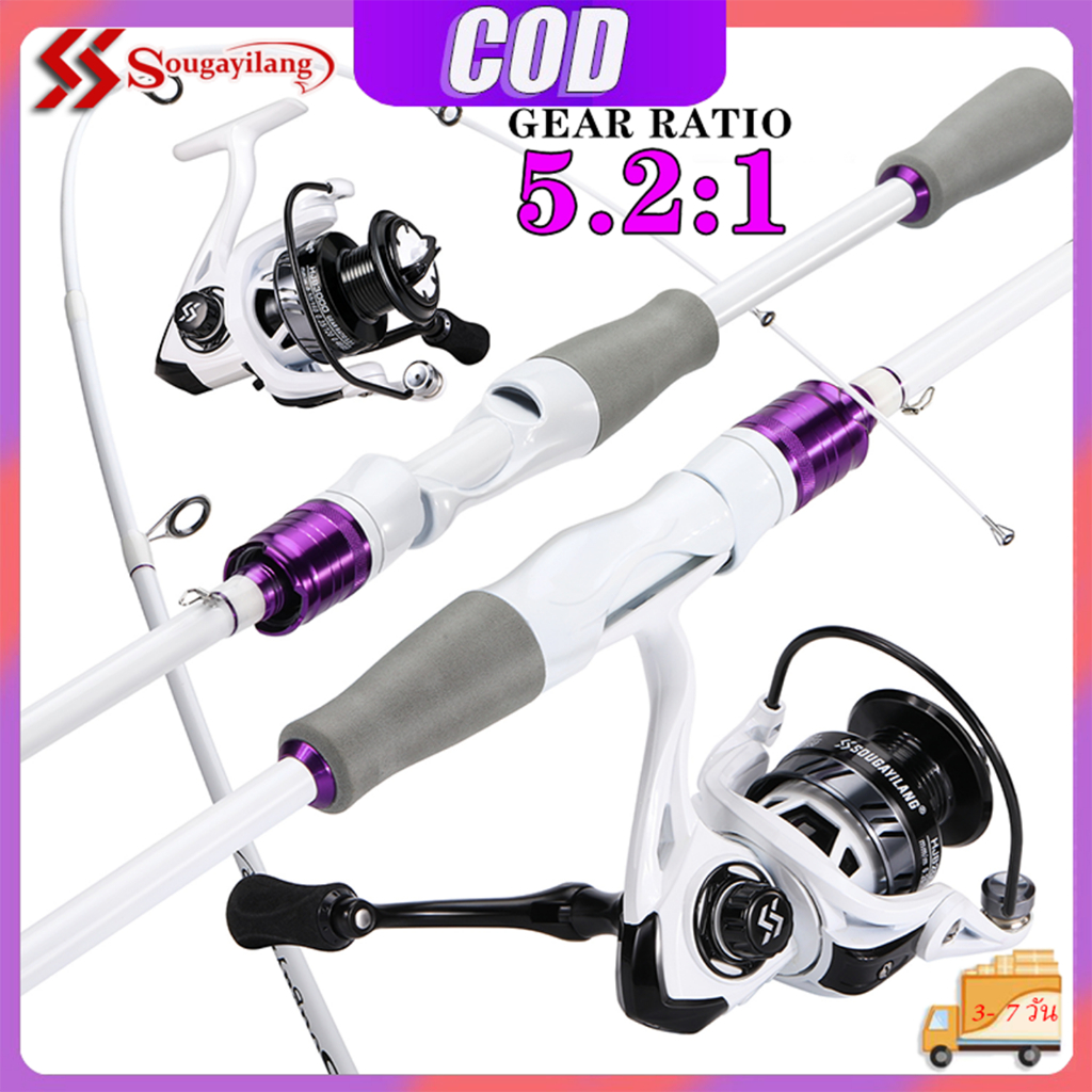 Sougayilang 1.8M สีขาวคันเบ็ดตกปลาชุดแท่งคาร์บอน 11 + 1BB ซ้ายและขวาหมุนชุดแท่งน้ำจืด