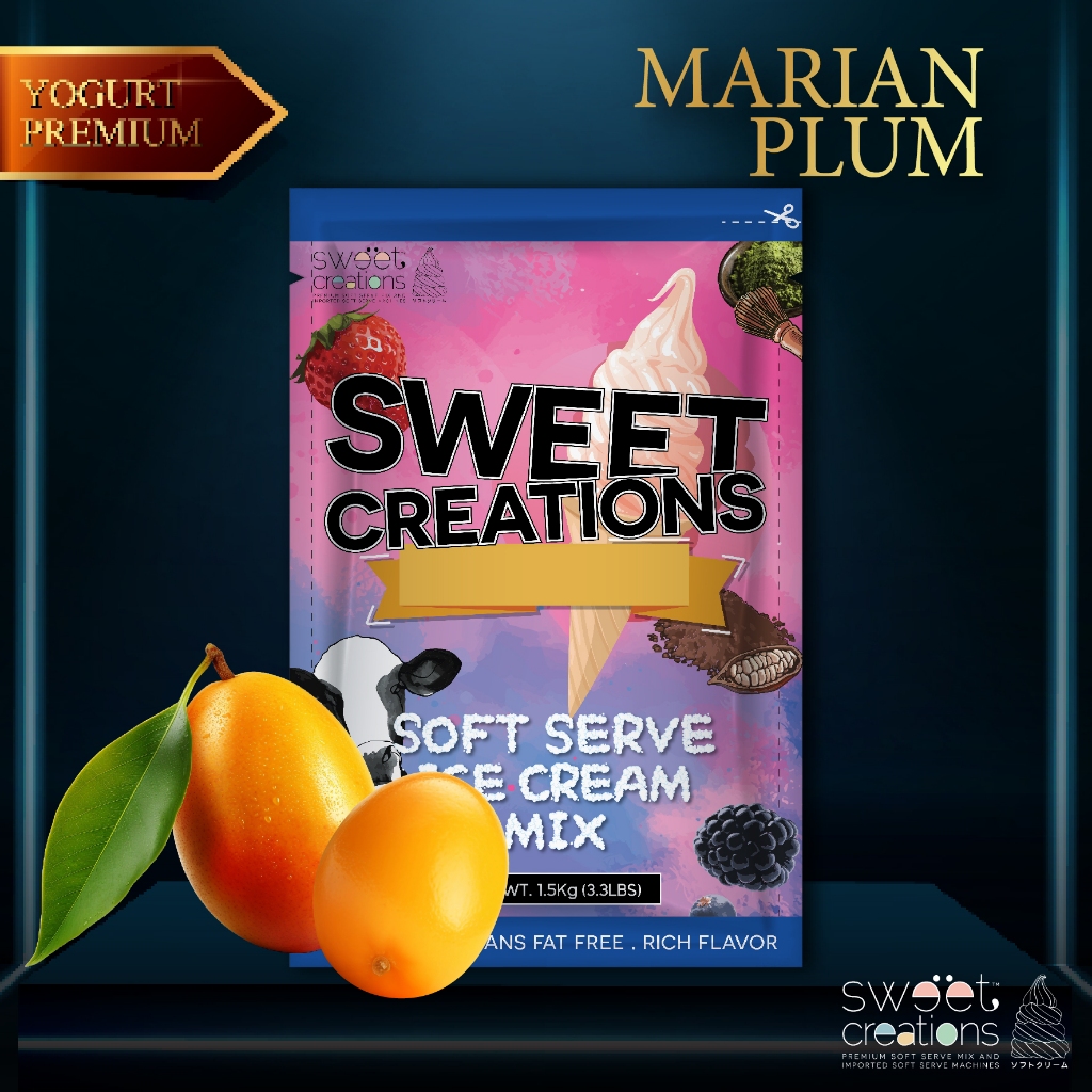 Sweet Creations - ผงทำไอศครีมซอฟท์เสิร์ฟโยเกิร์ต มะยงชิด สูตรพรีเมียม (Premium Yogurt Marian Plum Soft Serve)