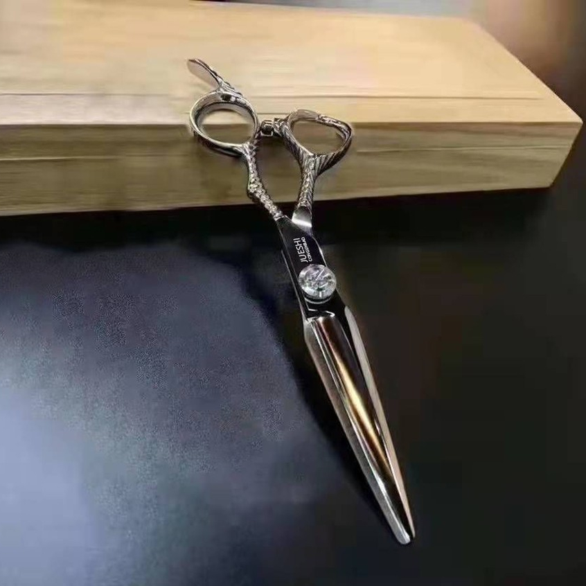 ♞,♘,♙Jungle Leopard Jazz Professional Hairdressing กรรไกร Hairstylist ฟันแบนไม่มีรอยต่อบางไขมันโค้ง