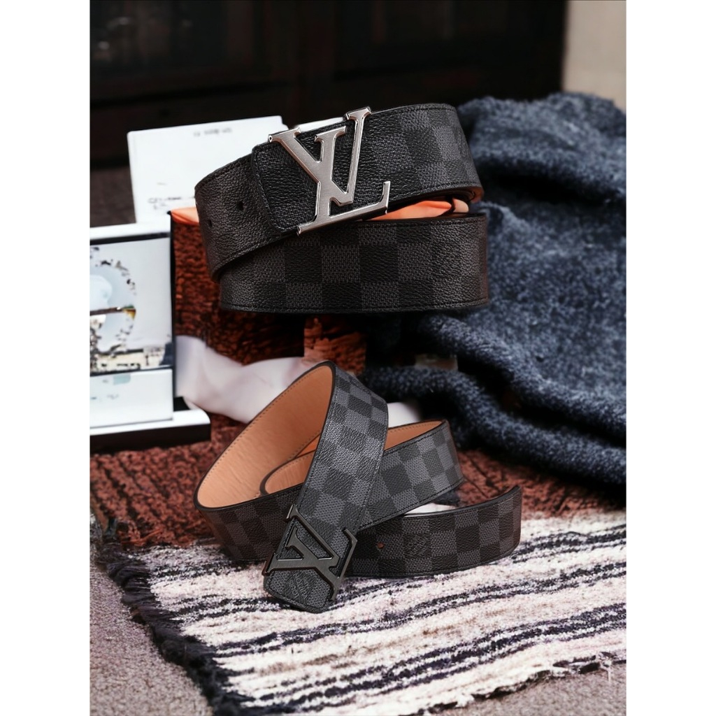 Chong Shop เข็มขัดผู้ชาย หลุยส์วิตตองเกรดใช้สลับแท้ (LV belt) Hiend หนังวัวแท้ เป๊ะทุกจุด หัวเข็มขัดสีดำด้าน พร้อมส่ง