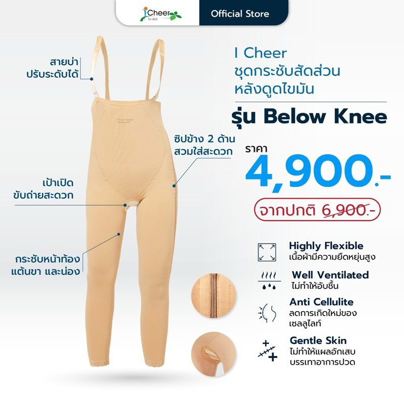 (ส่งฟรี/โค้ดลด) ชุดกระชับสัดส่วน หลังดูดไขมัน รุ่น Below knee แบบขายาว iCheer​Thailand​