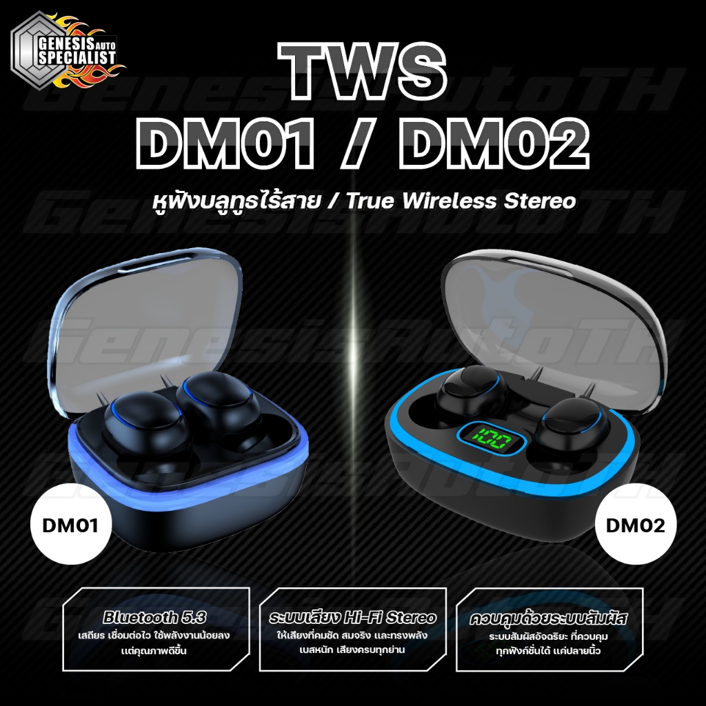 [ลูกค้าใหม่ 1 บาท] หูฟังบลูทูธ หูฟังสเตอริโอ หูฟังไร้สาย DM01 DM02 TWS Wireless Bluetooth 5.3 headset Earphone Earbud