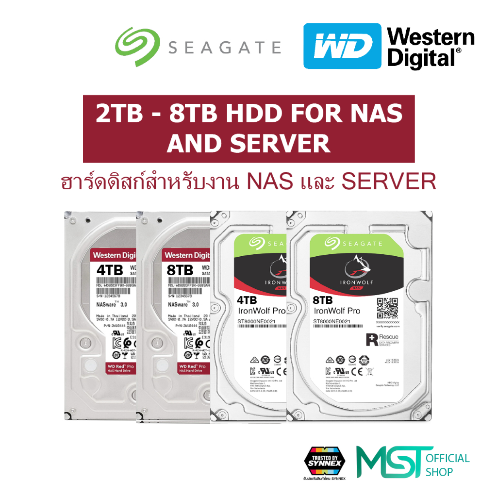Harddisk HDD NAS 2TB 4TB 6TB 8TB Seagate IronWolf / WD RED / WD Ultrastar / Seagate Exos ประกันไทย