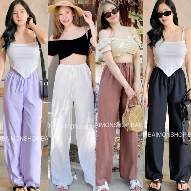 🔥aimorn_shop🔥กางเกงเนื้อผ้าสปัน ใส่ทะเลสบายชิลๆ 🌹🌹แมทช์กับบอดี้ตัวโปรด🌷🌷 งานสวย ผ้านิ่มเนื้อดีใส่สบายมากๆๆๆ