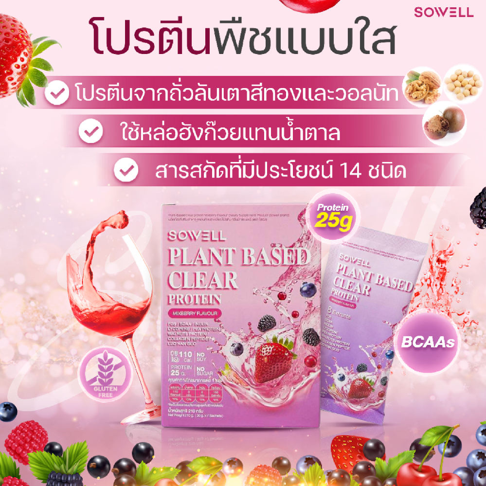 Clear Protein โปรตีนใส จากถั่วลันเตาสีทอง​และวอลนัท​ ให้ความหวานจากหล่อฮังก๊วย พร้อมสารสกัด เพื่อสุขภาพ